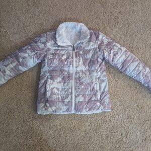The North Face Purple and White Puffer Jacket